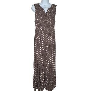 April Cornell Dress Womens Sz XS Brown Sleeveless‎ Maxi V-Neck Button Up Cottage